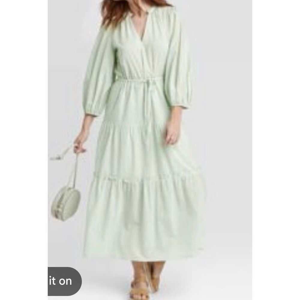 A New Day Swiss green dot maxi dress size small - Picture 2 of 9